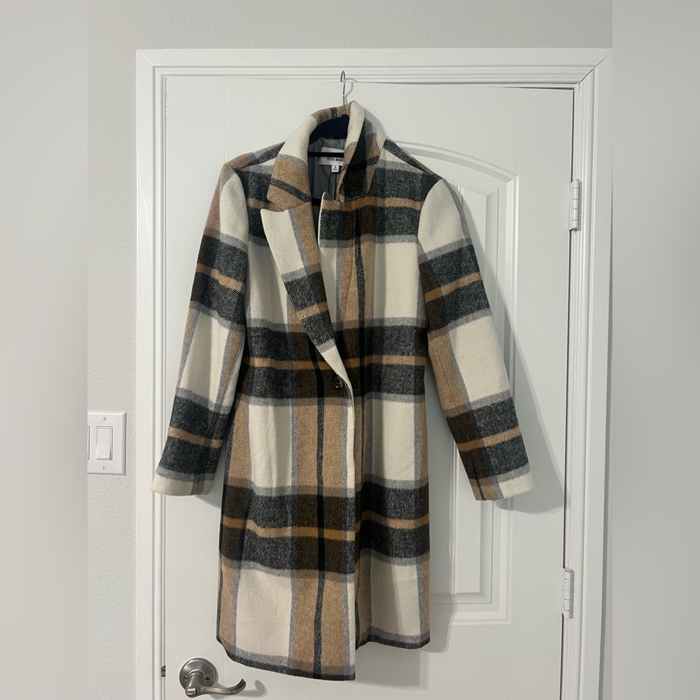 BB Dakota Plaid Coat in Black, White, and Tan
